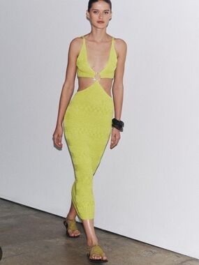 Zara Cutout Knit Midi Dress in Lim